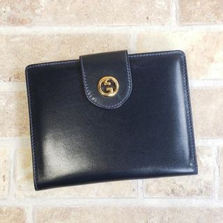 グッチ(Gucci)のオールドグッチ ☆ ヴィンテージ GG がま口 レザー 折財布 イタリア製 紺(財布)