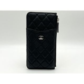 シャネル(CHANEL)のCHANEL シャネル キャビアスキン タイムレス クラシックライン スマホケース 長財布 ポーチ マトラッセ ブラック シルバー金具 グレインドカーフスキン AP0225 30番代 美品(iPhoneケース)