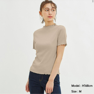 GU ジーユー　リブメローコンパクトTシャツ(Tシャツ(半袖/袖なし))