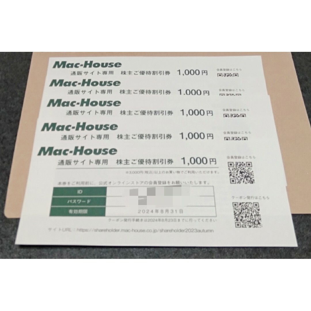 Mac-House(マックハウス)の匿名配送　マックハウス　通販サイト専用　割引券　５枚 チケットの優待券/割引券(ショッピング)の商品写真