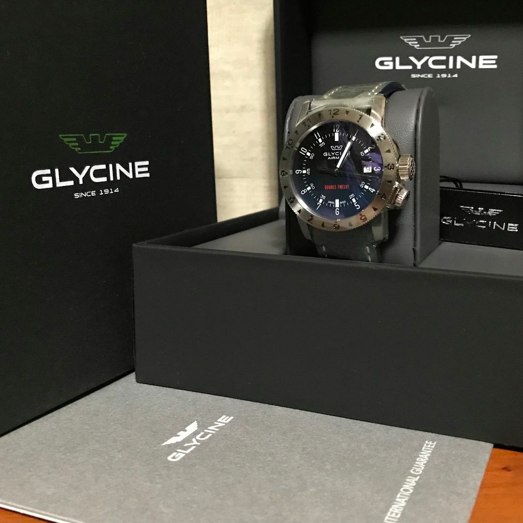 GLYCINE エアマン ダブルトゥエルブ 自動巻き ウォッチ ブルー グリシン