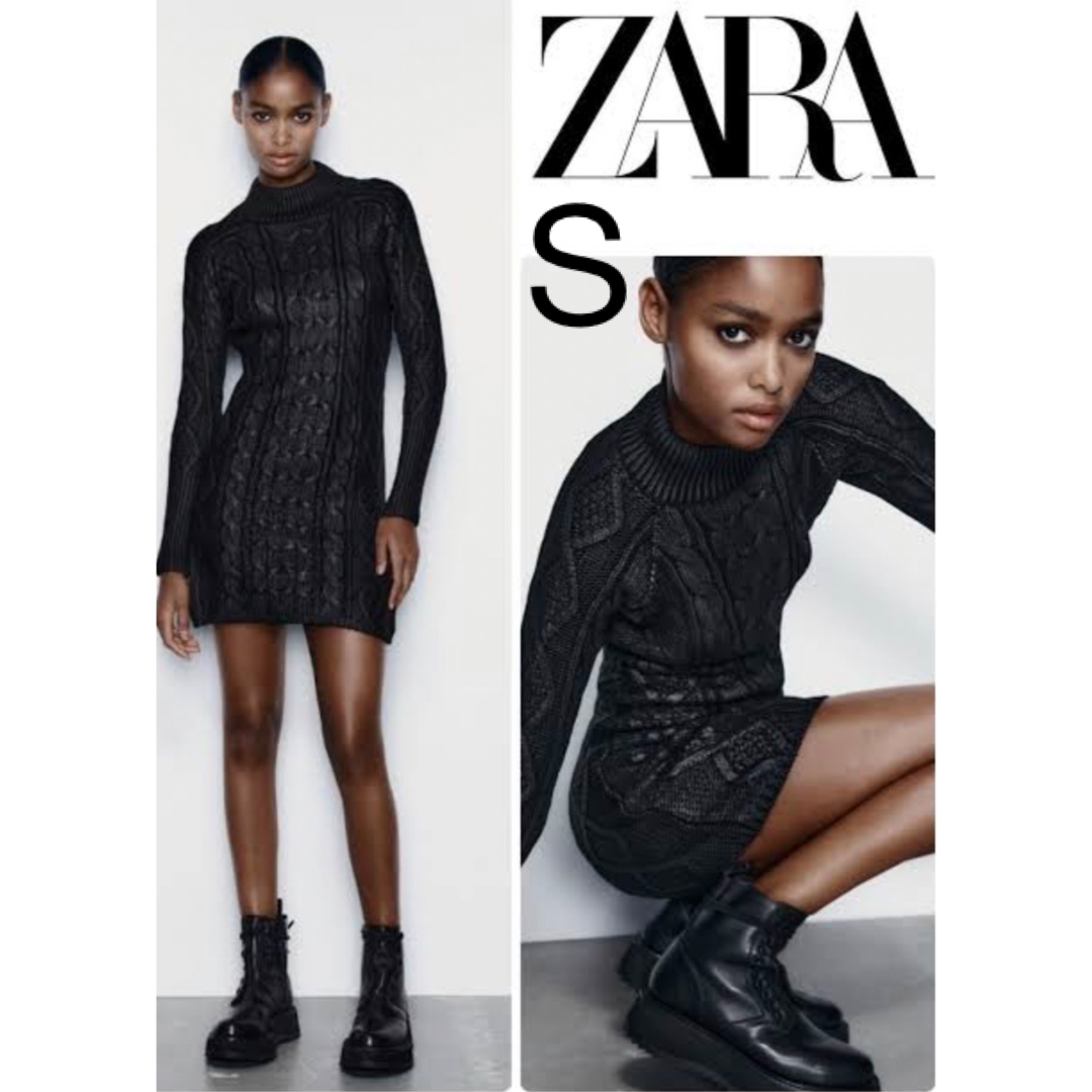 ZARA(ザラ)のフォイルケーブルニットミニワンピース レディースのワンピース(ミニワンピース)の商品写真