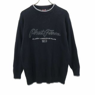 ファットファーム(PHATFARM)のファットファーム プリント 長袖 セーター M ブラック PHAT FARM ニット メンズ 古着 【240203】(ニット/セーター)