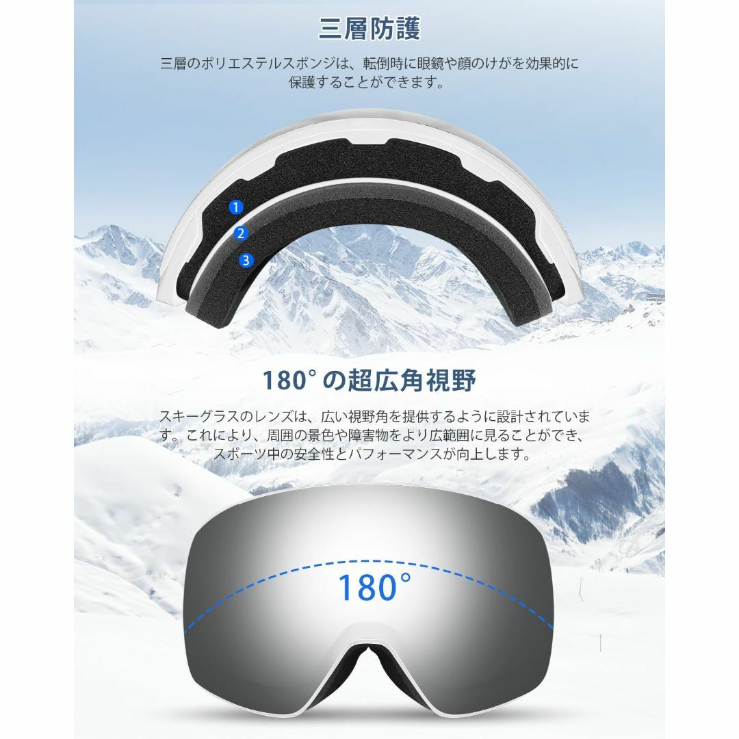 【色: 白枠・銀色】SAVIOR HEAT スキーゴーグル スノーゴーグル 18 スポーツ/アウトドアのスノーボード(アクセサリー)の商品写真