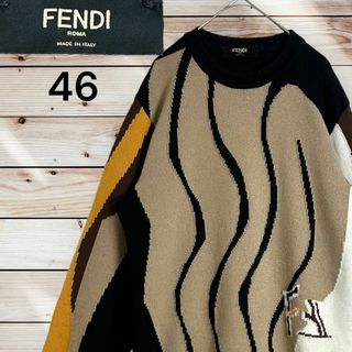 美品 フェンディ FENDI ニット 2021AW モヘア ウール タートルネック セーター メンズ ボーダー トップス 52(LL相当) グレー/ブラック