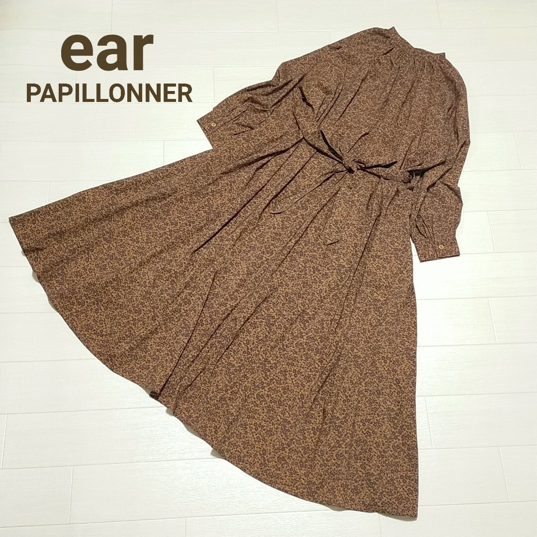 ear PAPILLONNER(イアパピヨネ)のイアパピヨネ　花柄ロングワンピース　総柄　華やか　リボン　トロミ　ゆったり レディースのワンピース(ロングワンピース/マキシワンピース)の商品写真