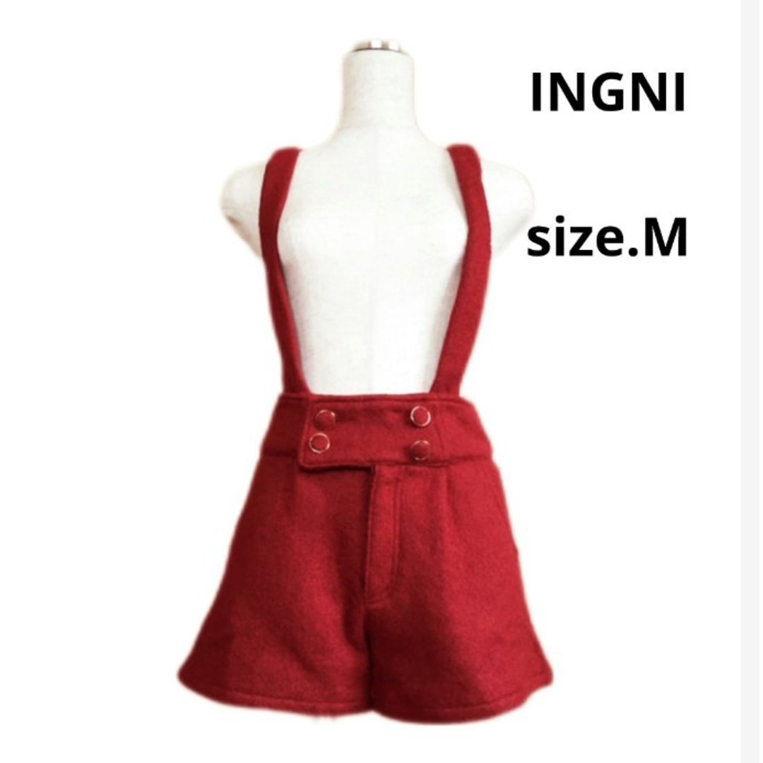 INGNI(イング)のINGNI イング サスペンダー付き ボルドー ショートパンツ M 厚手 肉厚 レディースのパンツ(ショートパンツ)の商品写真