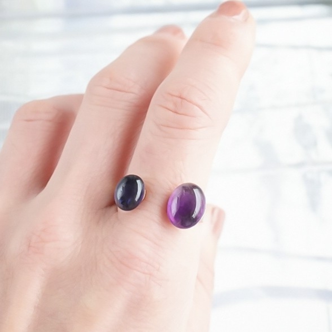 2月 3月誕生石 アイオライト アメジスト リング 指輪 フリーサイズ 青 紫 レディースのアクセサリー(リング(指輪))の商品写真