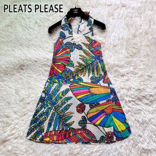 プリーツプリーズイッセイミヤケ(PLEATS PLEASE ISSEY MIYAKE)の未使用級✨プリーツプリーズ 日本製 総柄 バックリボン チュニックワンピース 4(ひざ丈ワンピース)