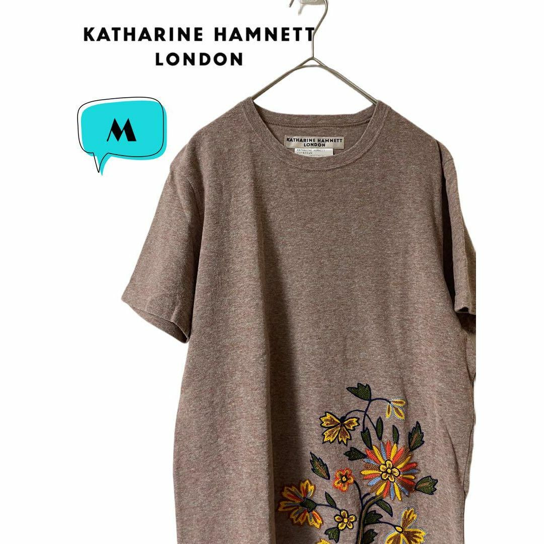 KATHARINE HAMNETT(キャサリンハムネット)のキャサリンハムネットロンドン　花柄刺繍　Tシャツ　M メンズのトップス(Tシャツ/カットソー(半袖/袖なし))の商品写真