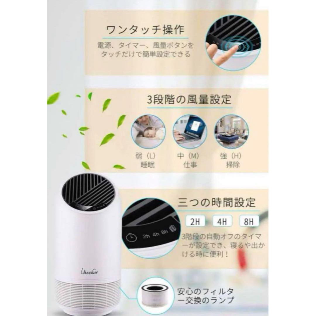 空気清浄機✴︎小型軽量15畳✴︎省エネ PM2.5 ホコリ対応ペットにも一台4役 スマホ/家電/カメラの生活家電(空気清浄器)の商品写真