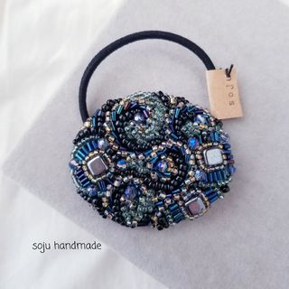 古代遺跡の楕円ヘアゴム　　ビーズ刺繍(ヘアアクセサリー)