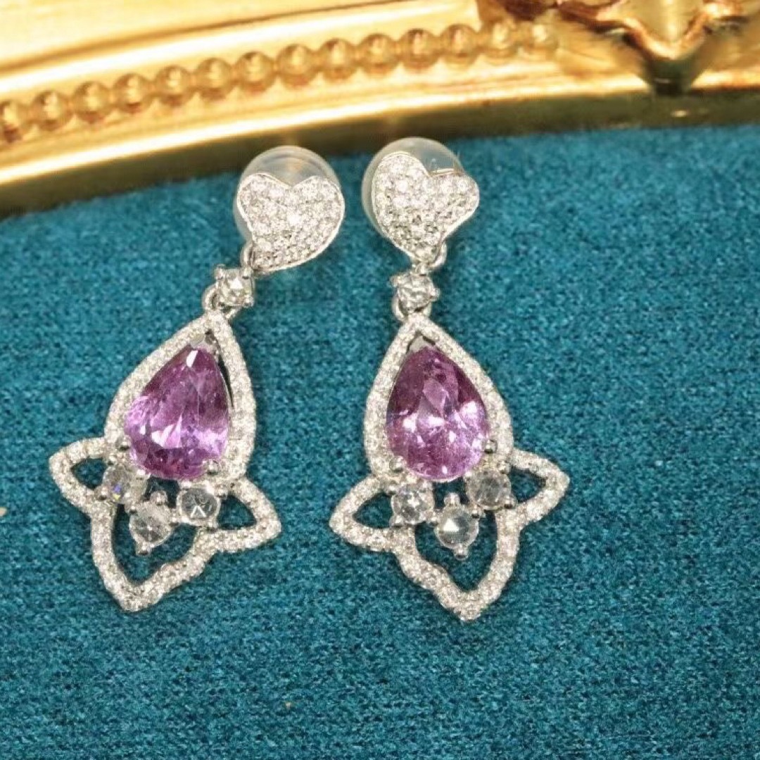 天然 ピンク パープル サファイア ダイヤ ピアス2.09ct k18 f レディースのアクセサリー(ピアス)の商品写真