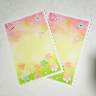 春の絵葉書2枚　春風に舞う桜　パステルアート　バレンタイン　ホワイトデーカード(カード/レター/ラッピング)