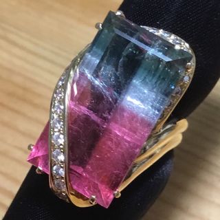 美麗❗️22.9ct‼️ウォーターメロンカラー✨トルマリン&ダイヤ✨リング✨指輪(リング(指輪))