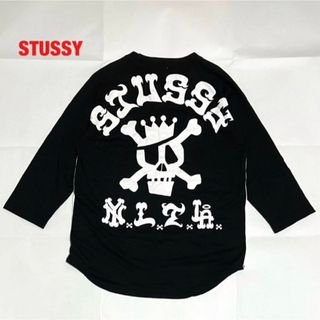 古着GGGconnectstussy ステューシー ラグラン　スカル　復刻　モノクロ　七分丈 ロンT