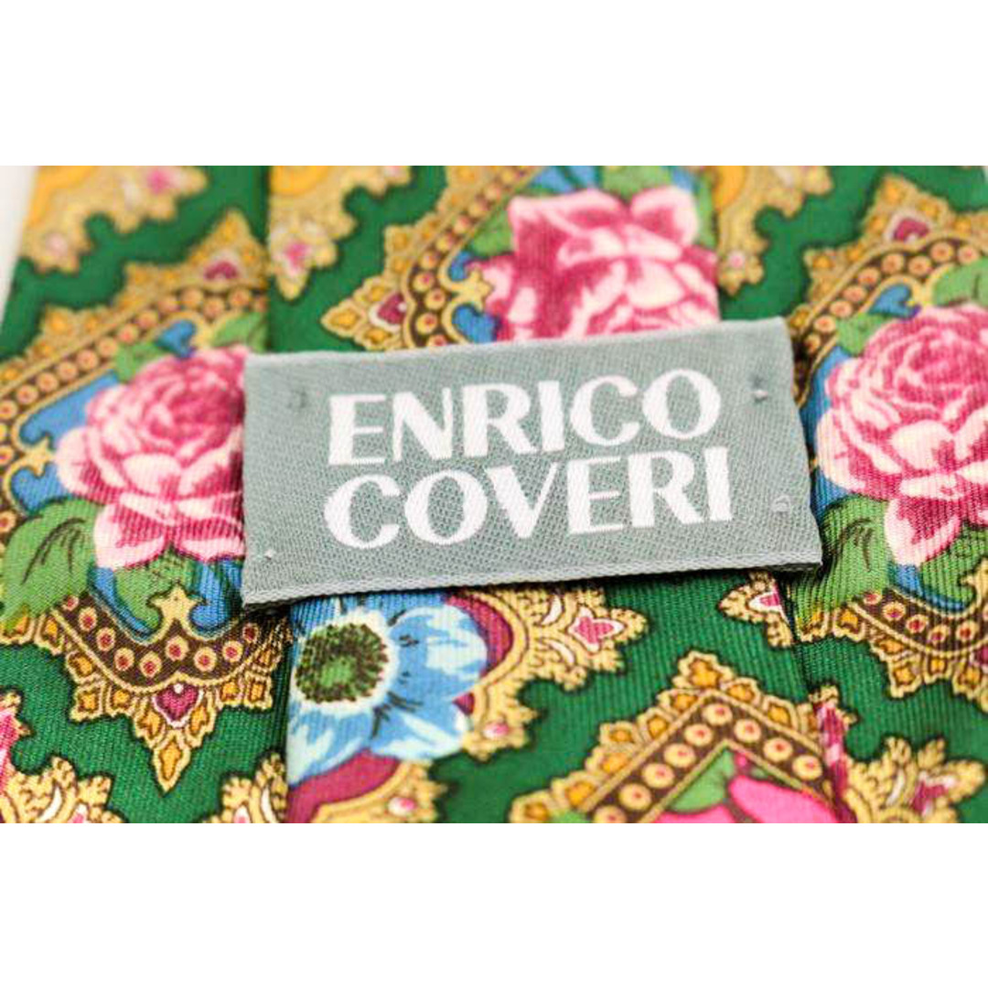ENRICO COVERI(エンリココベリ)のエンリコ・コベリ ブランド ネクタイ シルク 格子柄 花柄 ボタニカル柄 メンズ グリーン Enrico Coveri メンズのファッション小物(ネクタイ)の商品写真