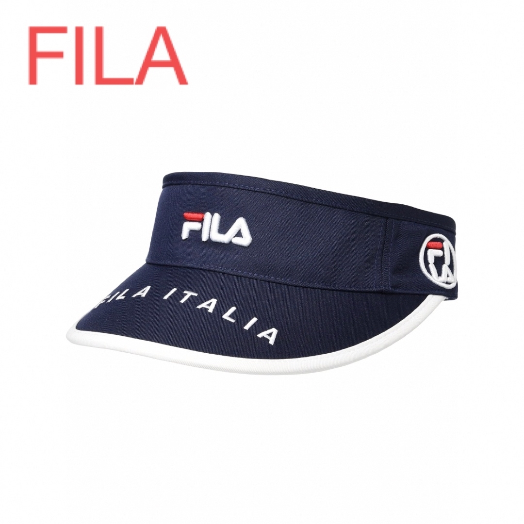 FILA(フィラ)のフィラ　ゴルフ　レディース　ホワイト　ロゴ　無地　サンバイザー　ネイビー スポーツ/アウトドアのゴルフ(ウエア)の商品写真