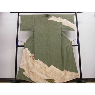 平和屋川間店■訪問着　刺繍　絞り　舞草花文　金糸　逸品　未使用　an3068(着物)