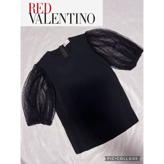 レッドヴァレンティノ(RED VALENTINO)のRED VALENTINO レースシフォンブラウス　ブラック42(シャツ/ブラウス(半袖/袖なし))