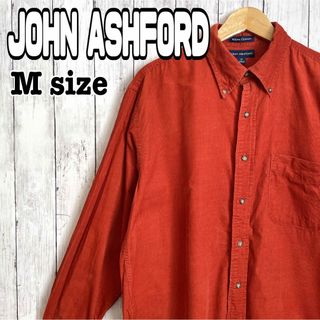 JOHN ASHFORD コーデュロイシャツ BDシャツ 無地 オレンジ 古着(シャツ)