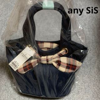 エニィスィス(anySiS)のanySiS エニシス チェックリボン トートバッグ ハンドバッグ ネイビー(トートバッグ)