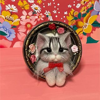 羊毛フェルト　猫スタンド(ぬいぐるみ)