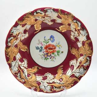 マイセン(MEISSEN)のマイセン 1級品 グランツゴールド 飾り皿 金彩 赤 ボルドー(食器)