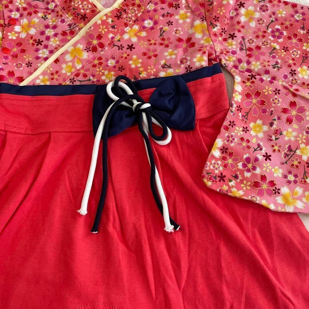 【みー様】はかまロンパース ベビー 女の子 花柄 着物 お食い初め 100日祝い キッズ/ベビー/マタニティのベビー服(~85cm)(ロンパース)の商品写真