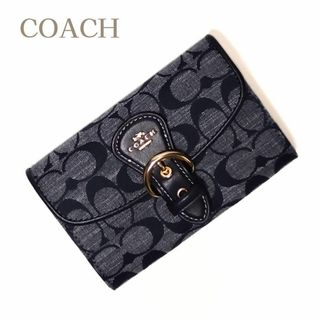 コーチ(COACH)の【新品未使用】COACH　クリオウォレット　二つ折り財布　シグネチャー　ブルー(財布)