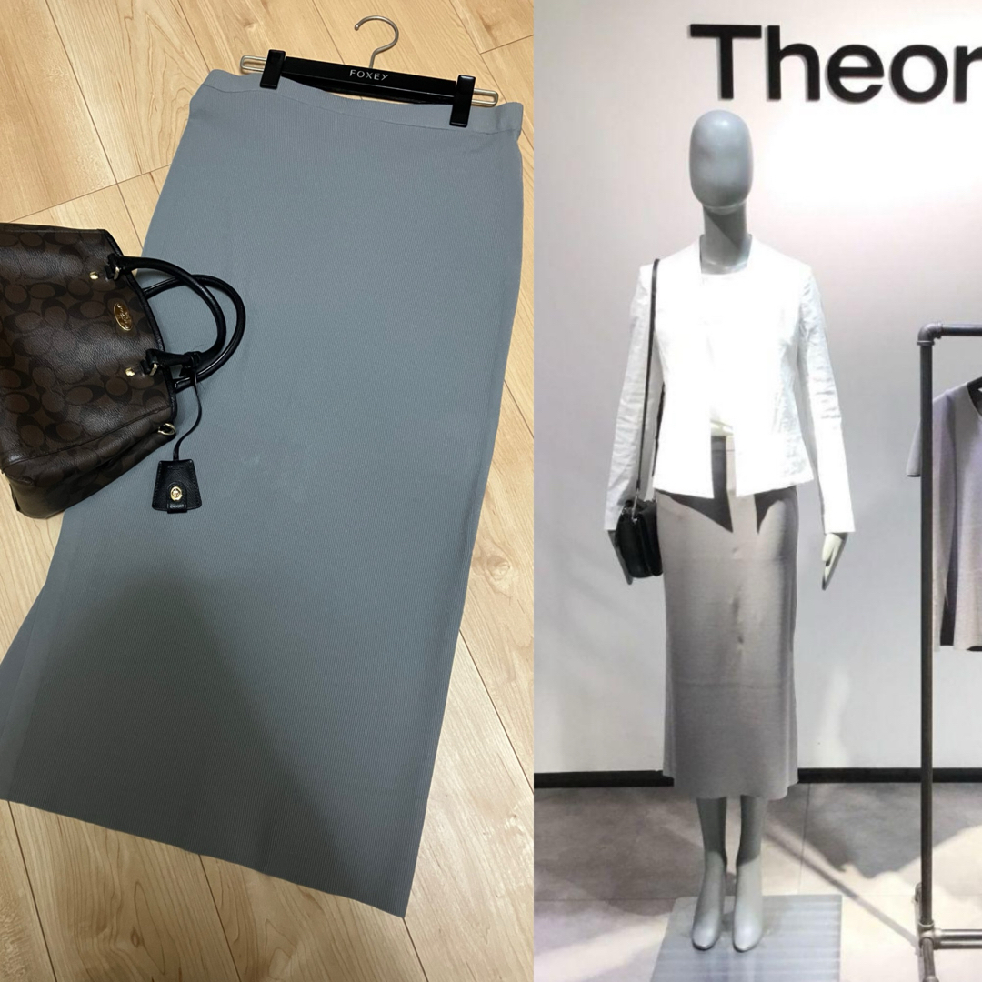 theory(セオリー)の美品　セオリー　ニット　スカート　ロング　グレー レディースのスカート(ロングスカート)の商品写真