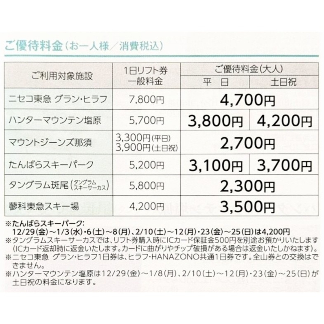 スキー場リフト割引券1枚ニセコ東急 グラン・ヒラフ ハンター