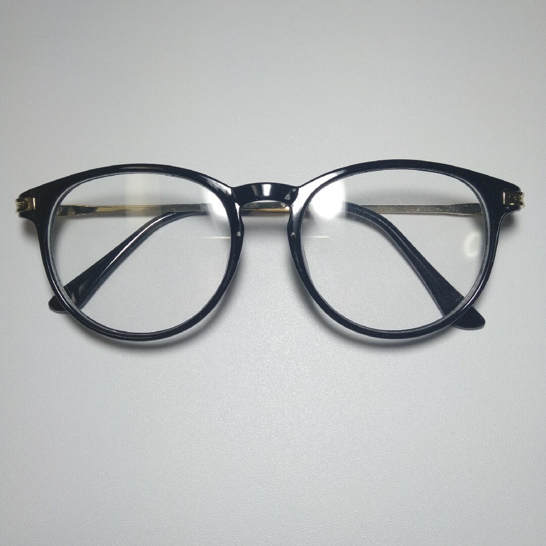 メガネ　度なし　伊達メガネ　男女兼用　ブラック　ゴールド メンズのファッション小物(サングラス/メガネ)の商品写真