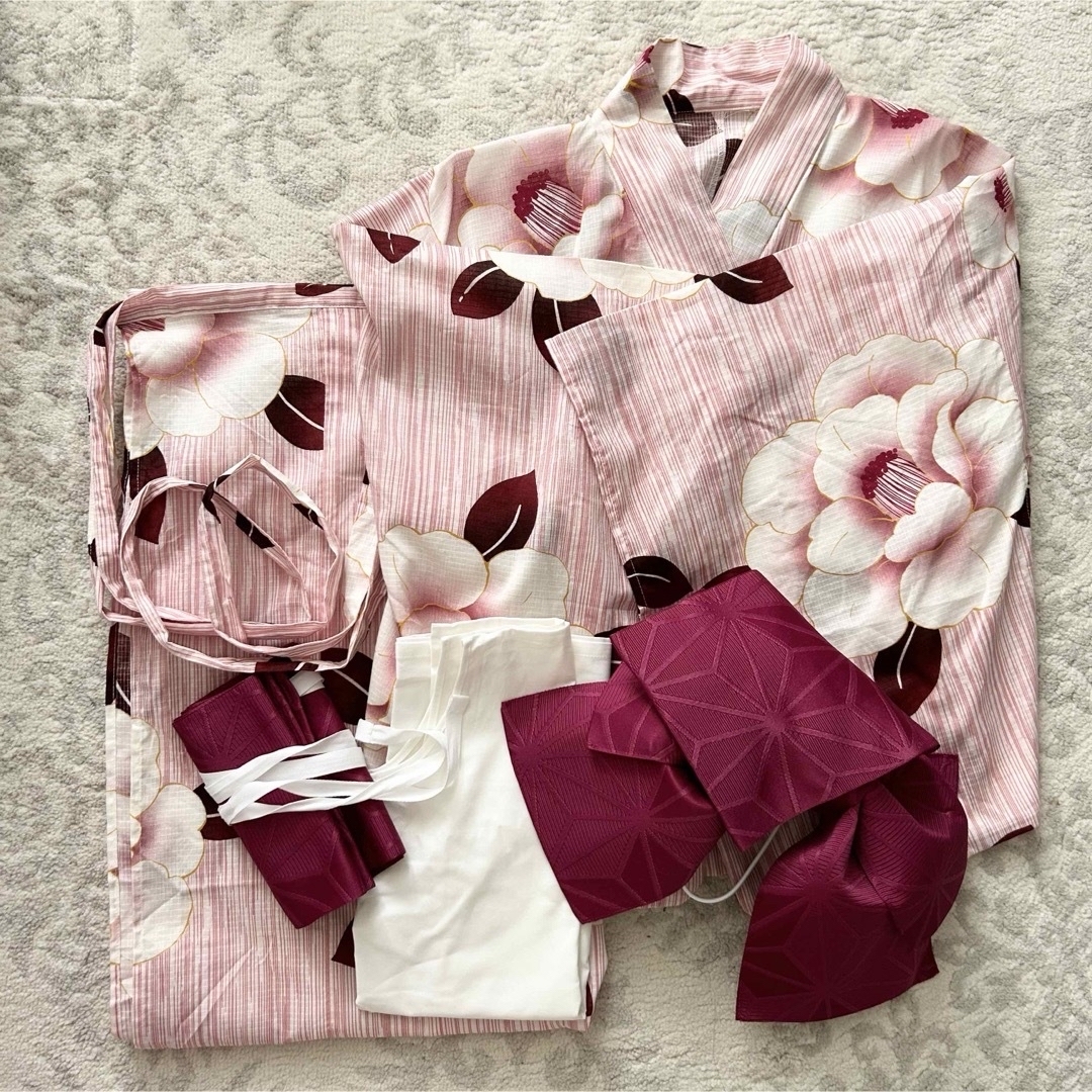 しまむら(シマムラ)のセパレート浴衣 2部式浴衣 プチプラのあや ピンク 花柄  レトロ レディースの水着/浴衣(浴衣)の商品写真