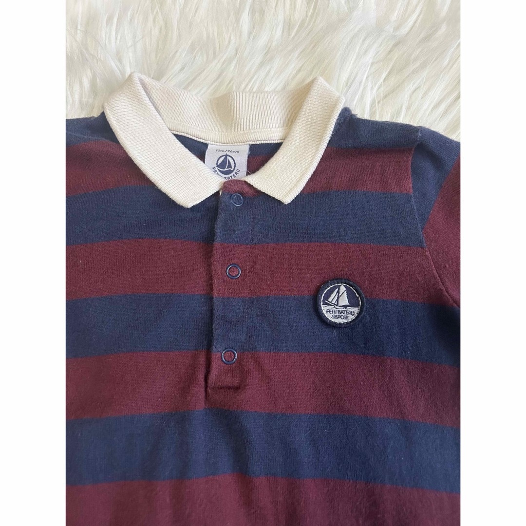 PETIT BATEAU(プチバトー)の【プチバトー】襟付きボーダーロンパース 12m キッズ/ベビー/マタニティのベビー服(~85cm)(ロンパース)の商品写真