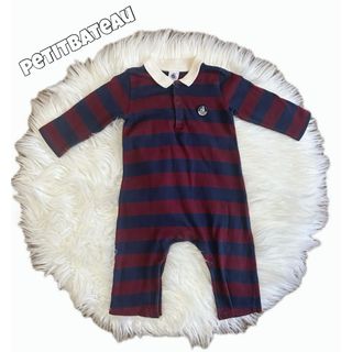 プチバトー(PETIT BATEAU)の【プチバトー】襟付きボーダーロンパース 12m(ロンパース)