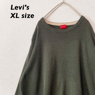 リーバイス(Levi's)のリーバイス　ニット　セーター　無地　ワンポイントロゴ　男女兼用　深緑色　XL(ニット/セーター)