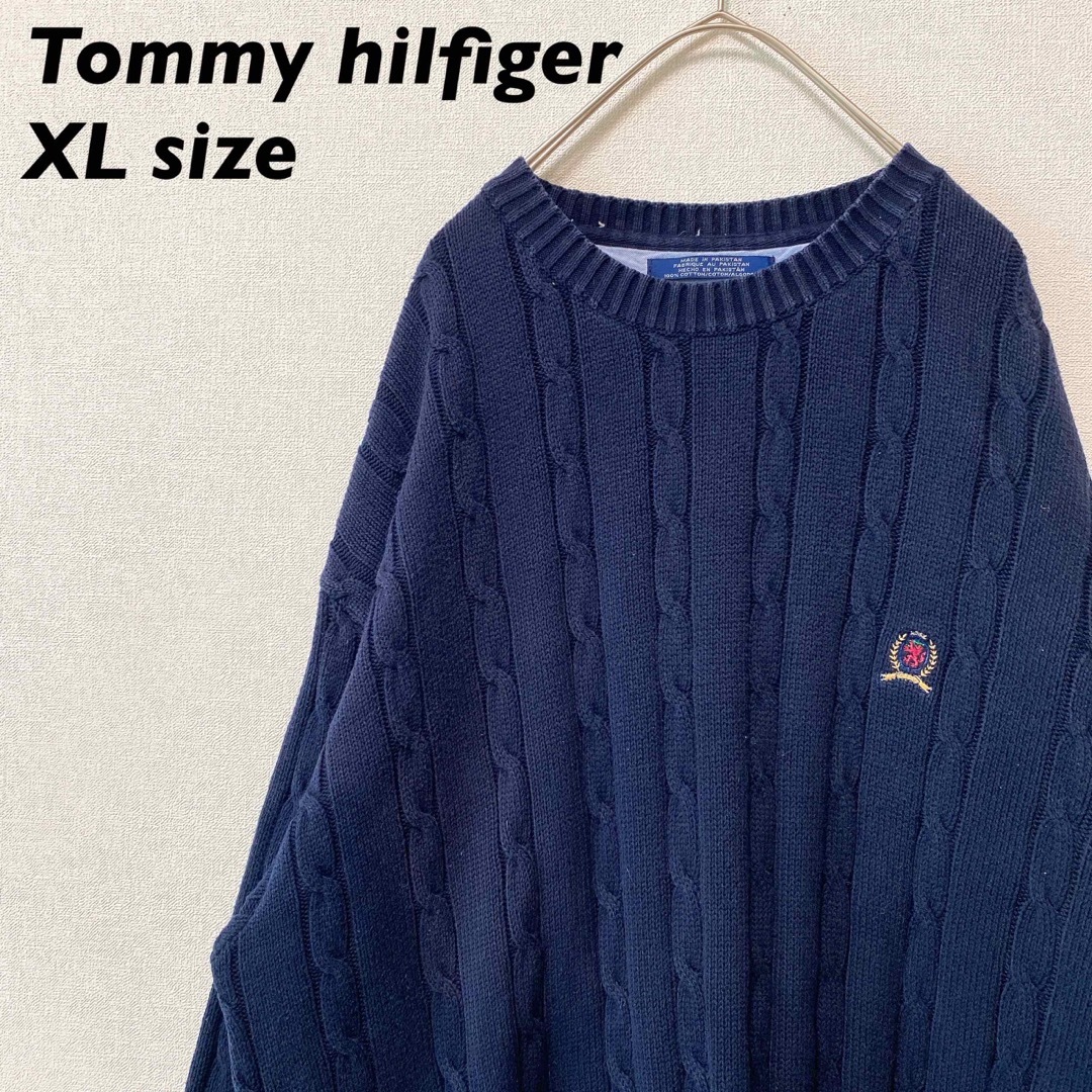 TOMMY HILFIGER(トミーヒルフィガー)のトミーヒルフィガー　オールドトミー　ニット　セーター　ケーブル編み　刺繍ロゴ メンズのトップス(ニット/セーター)の商品写真