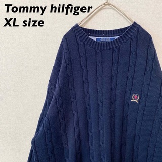 トミーヒルフィガー(TOMMY HILFIGER)のトミーヒルフィガー　オールドトミー　ニット　セーター　ケーブル編み　刺繍ロゴ(ニット/セーター)