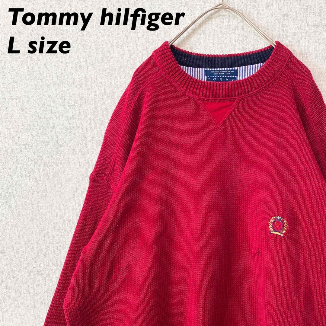 TOMMY HILFIGER(トミーヒルフィガー)のトミーヒルフィガー　オールドトミー　ニット　セーター　ワンポイント刺繍ロゴ　L メンズのトップス(ニット/セーター)の商品写真