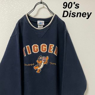 ディズニー(Disney)の90's ディズニー ティガー スウェット ネイビー 刺繍 前V(スウェット)