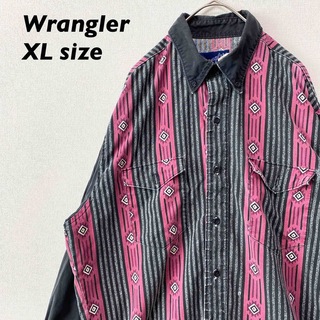 ラングラー(Wrangler)のラングラー　長袖シャツ　ボタンダウン　柄シャツ　総柄　オルテガ　男女兼用　XL(シャツ)