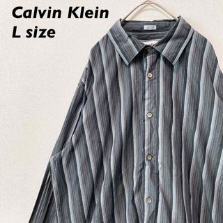 カルバンクライン(Calvin Klein)のカルバンクライン　長袖シャツ　柄シャツ　ストライプ　男女兼用　Lサイズ(シャツ)