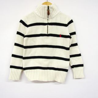 ポロバイラルフローレン 長袖セーター ジップ ボーダーニット キッズ 男の子用 4/4T 110/56サイズ ホワイト Polo by Ralph Lauren(ニット)