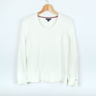 トミーヒルフィガー(TOMMY HILFIGER)のトミーヒルフィガー ニット セーター 長袖 コットン100% トップス 白 レディース Sサイズ ホワイト TOMMY HILFIGER(ニット/セーター)