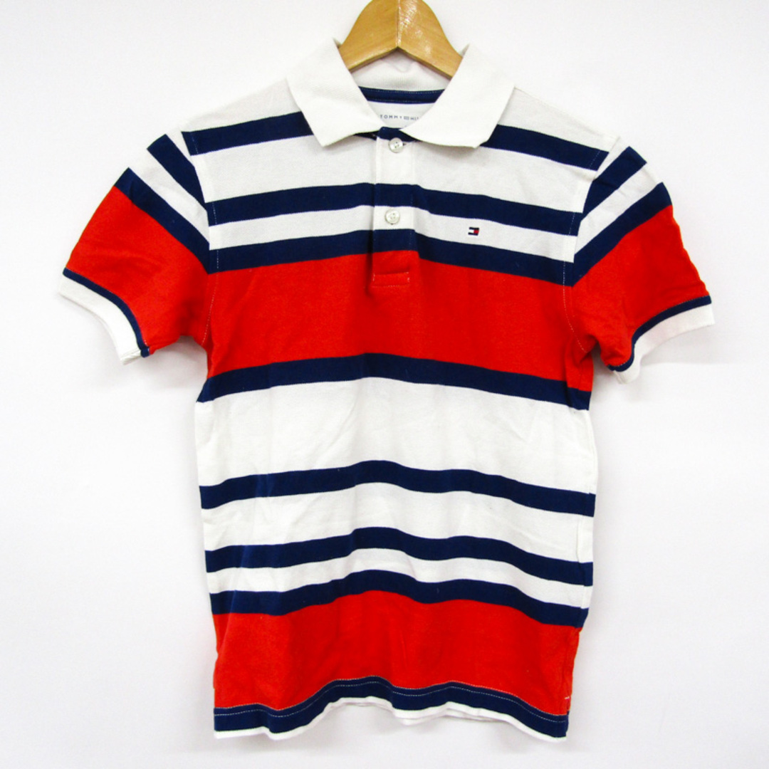 TOMMY HILFIGER(トミーヒルフィガー)のトミーヒルフィガー 半袖ポロシャツ ボーダー柄  キッズ 男の子用 M(8-10)サイズ レッド×ホワイト×ネイビー TOMMY HILFIGER キッズ/ベビー/マタニティのキッズ服男の子用(90cm~)(Tシャツ/カットソー)の商品写真