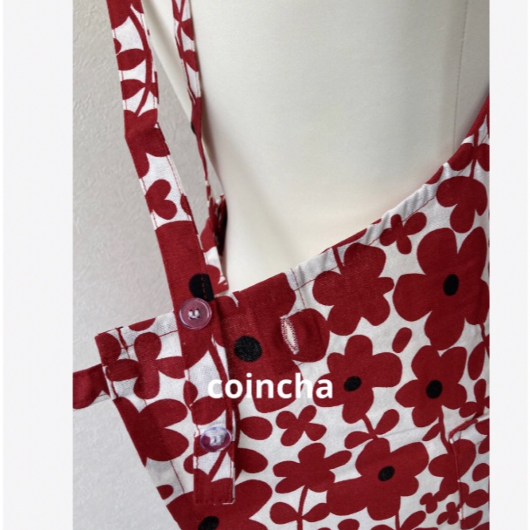 【訳あり】エプロン　レッド　花柄　赤　レディース　バッククロス レディースのレディース その他(その他)の商品写真