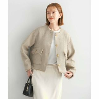 アーバンリサーチロッソ(URBAN RESEARCH ROSSO)の【BEIGE】ノーカラーツイードショートブルゾン(ノーカラージャケット)