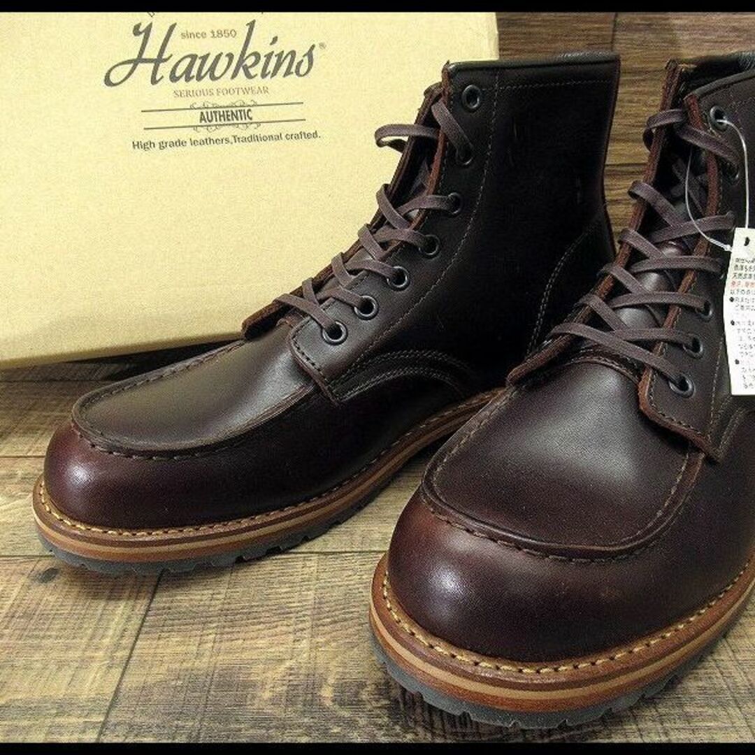 HAWKINS(ホーキンス)の新品 ホーキンス HL40072 レザー モックトゥ ブーツ 茶 28.0 ① メンズの靴/シューズ(ブーツ)の商品写真