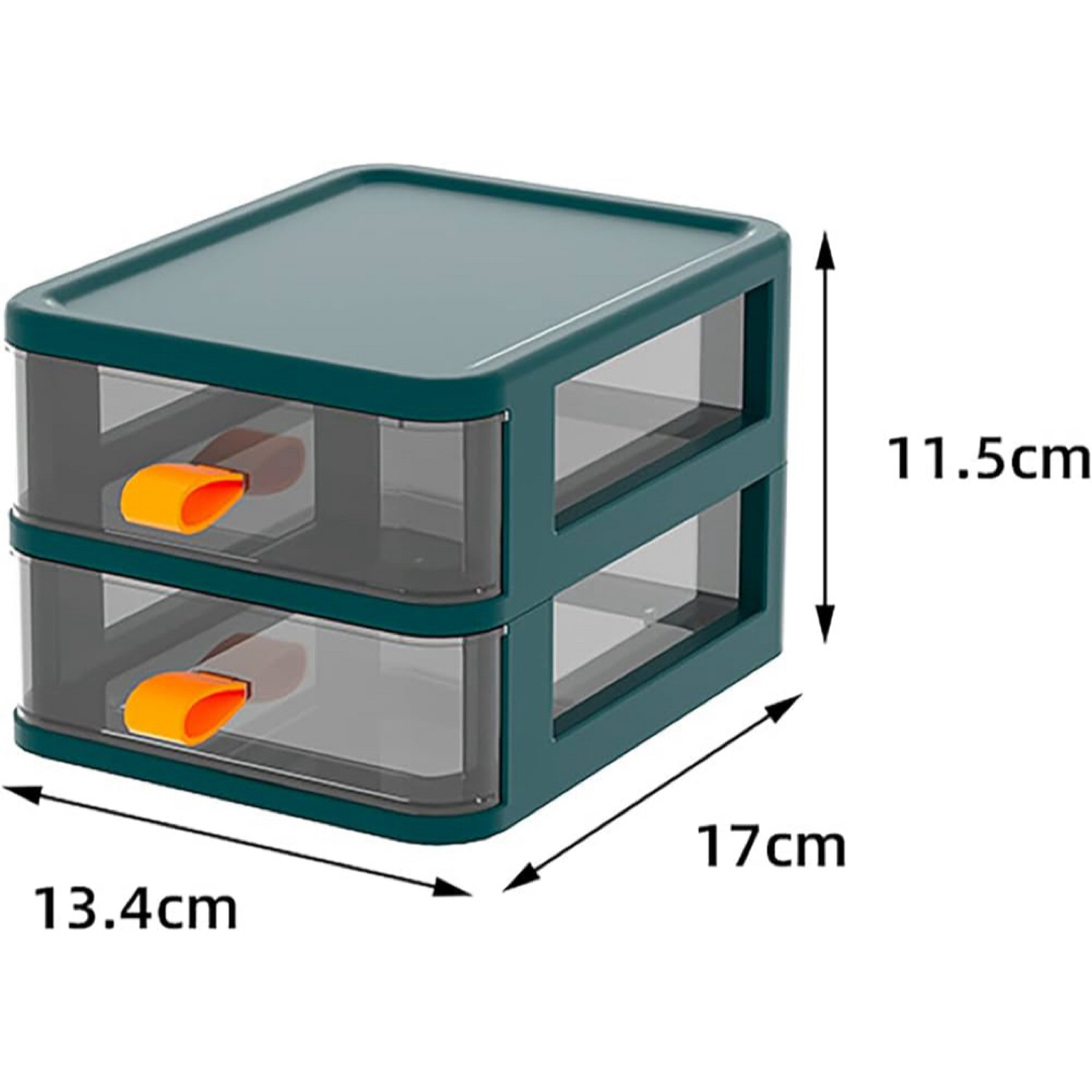 ✨未使用品✨小物入れ引き出し 卓上収納ボックス 大容量 2段 グリーン　透明 インテリア/住まい/日用品のインテリア小物(小物入れ)の商品写真